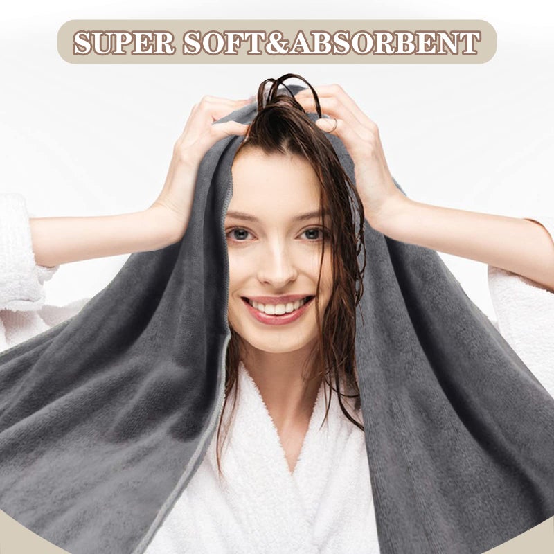 SUNLAND Microfiber Hair Towels Anti Frizz Hair Drying Towel Super Absorbent Fast Drying Turbans for Wet Curly Hair Soft Hair Towel Wrap with Elastic Band for All Hair Types 40 X 20 inches 2Pack Grey - Image 2